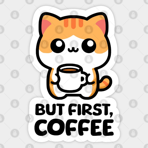 But First Coffee! Cute Coffee Cat Sticker by Cute And Punny